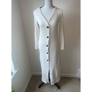 Fordays Cream Buttoned V-Neck Sweater Dress